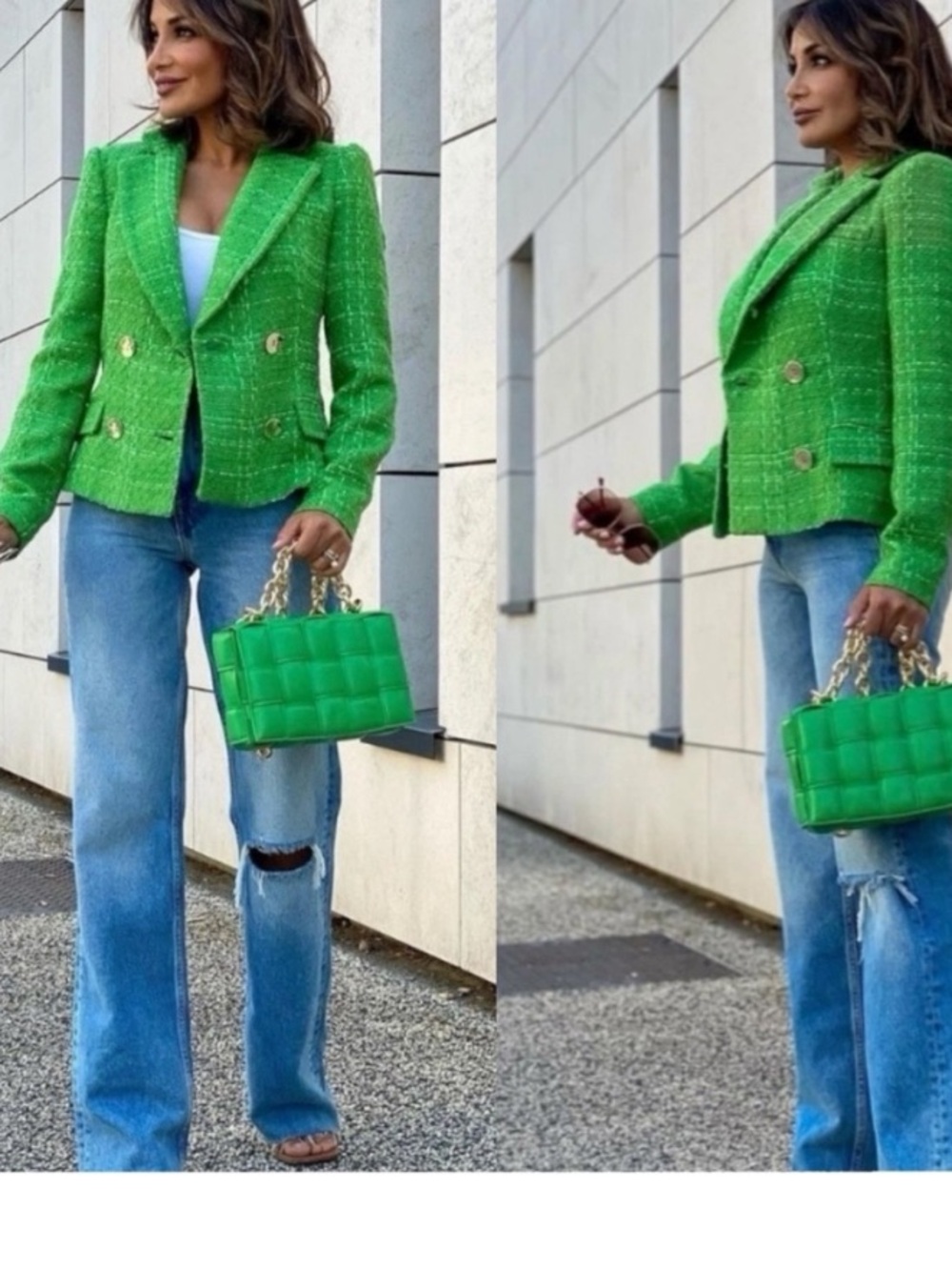 ZARA GREEN TEXTURED TWEED Cropped BLAZER Kate Middleton SIZE M - Picture 3 of 11